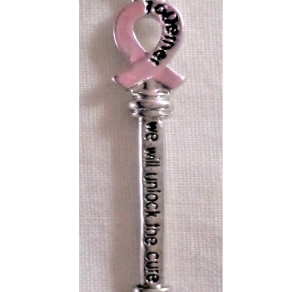 TOGETHER WE WILL UNLOCK THE CURE pink ribbon key necklace - Picture 3 of 3
